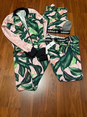 adidas Brazilian Collection Pink and Green Tropical Leaf Activewear Set